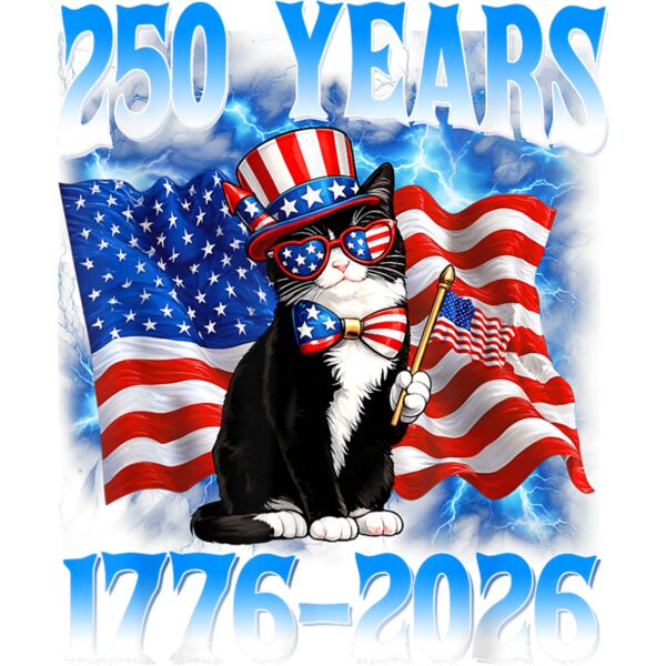 250 Years 1776 2026 250th USA Cat American Flag 4th of July T Shirt Thumbnail